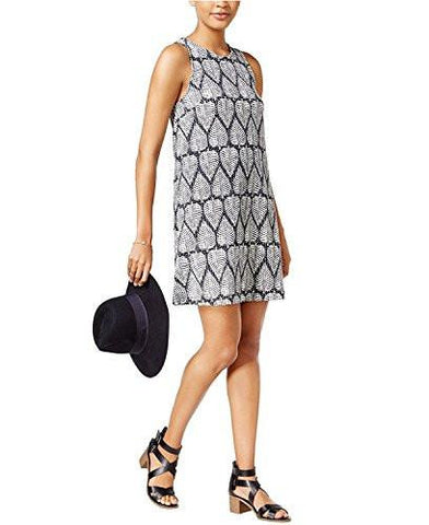Printed Sleeveless Shift Dress Small, Navy Stone Combo