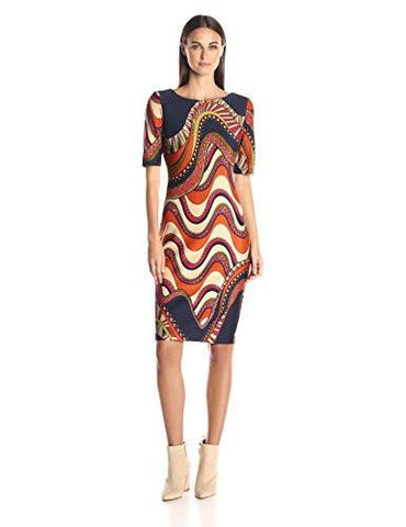 Swirl Print Suba Dress Lace Up Back Detail, Navy Cranberry, 8