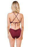 Kenneth Cole York Sexy Solid Twist Plunge One Piece Swimsuit Burgundy S