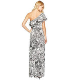 Maggy London One Shoulder Jersey Ruffle Maxi, Soft White/Black, 10