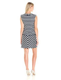 Taylor Dresses Mock Neck Stripe Shft Dress, Navy Cream, 14