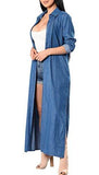 Memorose Spring Cuffed Sleeve Lapel Blue Denim Thin Coat Cardigan Jacket Xl Long