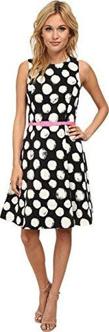 Fit And Flare Dot Dress, Black, 8