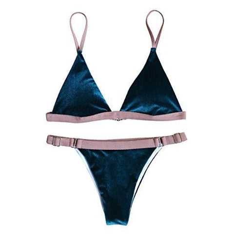 Mooskini 2 Pcs Bikini Set Triangle Top Brazilian Bottom Velvet Swimsuit Swimwear Sus Size 24 B972