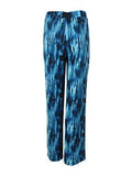 Wide Leg Stretch Print Pants, Blue M