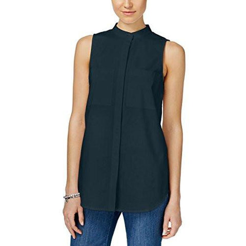 Michael Michael Kors Poplin Sleeveless Buttondown Top Navy L