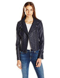 Faux Leather Assymetrical Diamond Quilted Motorcycle, Navy, Xs