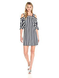 Cold Shoulder Flyaway Sleeve Stripe Dress, Navy White, 2