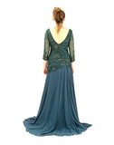 3/4 Sleeve Long Beaded Waterfall Dress 2 Forest