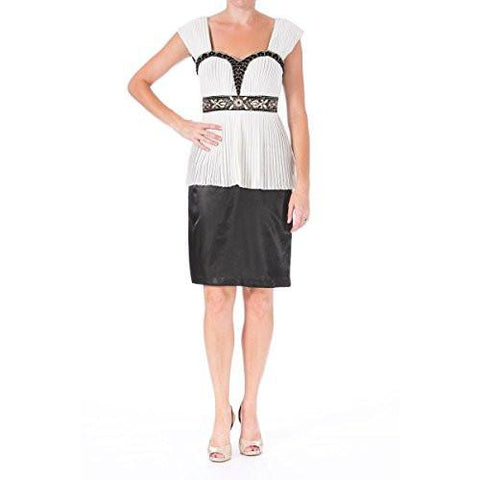 S Satin Pleated Cocktail Dress BlackIvory 6