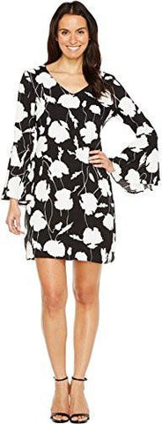 Karen Kane VNeck Bell Sleeve Dress Black/OffWhite Dress