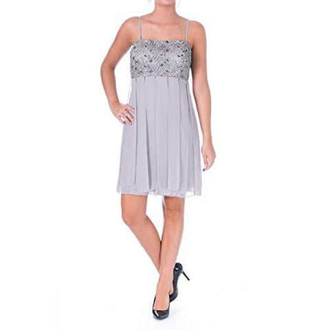 S Laser Strips Lace Overlay Cocktail Dress Silver 6