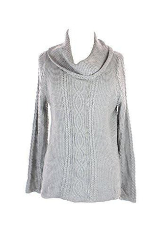 Silver Grey CowlNeck CableKnit Sweater L