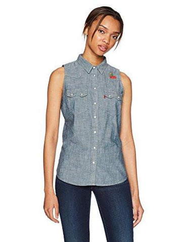 Sleeveless Modern Sawtooth Shirt, Medium Light Wash, Medium