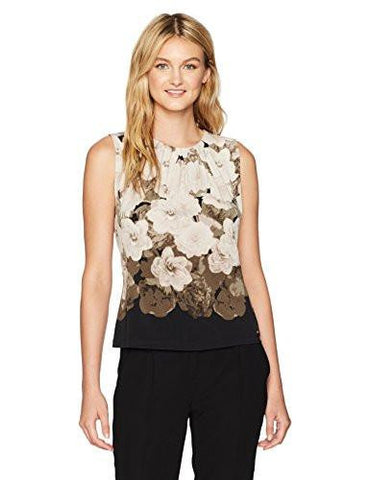 Ombre Floral Pleat Neck Cami Khakimulti L
