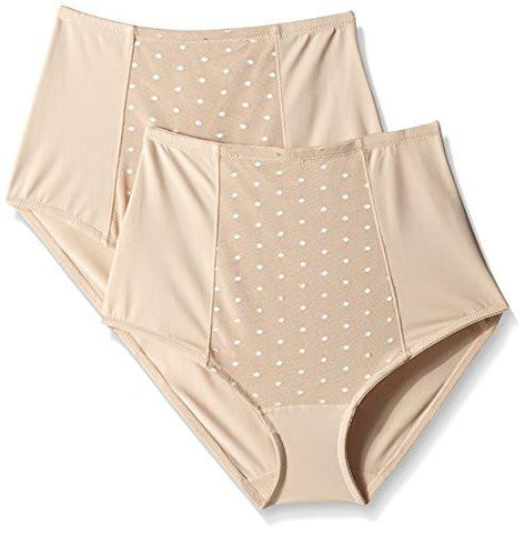 Ellen Tracy Perfect Shape Control Brief With Dot Mesh, Sun Beige, Large Pack Of 2