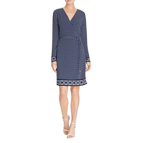 Michael Michael Kors Polk Dot Long Sleeve Wrap Dress Blue L