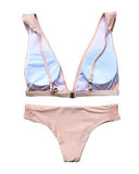 Mooskini Sexy Ruffles Bikini Set Push Up Padding Swimsuit Swimwear L Pink