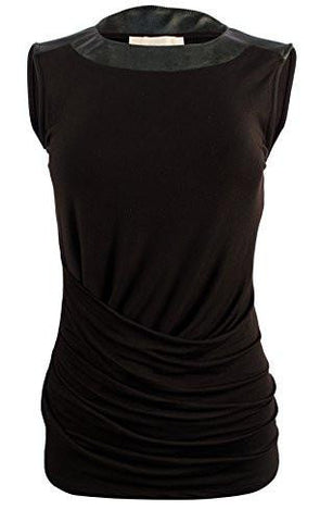 Michael Kors Faux Leather Yoke Sleeveless Topbxs