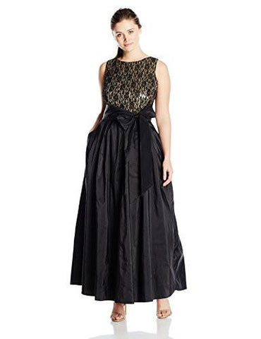 PlusSize Ball Gown With Sash At Waist, Black/Gold, 20W