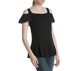Flutter Sleeve Cold Shoulder Sweater Black XLarge