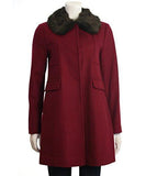 Wool Coat With Removable Faux Fur Collar, Cranberry, 10
