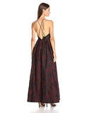 Jacquard Gown With Deep V Neckline And Open Back, Black/Burgundy, 10