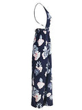 Berrygo Sexy Deep V Neck Backless Floral Print Split Maxi Party Dress
