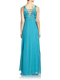Blue Embellished Empire Panel Gown Size 4Us