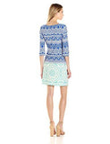 Taylor Dresses Scroll Border Print Jersey Shift Dress, Royal Aqua, 6