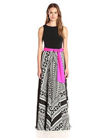 Scarf Print Maxi With Sash, Black/Ivory, 4