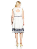 Taylor Dresses Plus Size Embroidered Cotton Dress With Keyhole Back, White Navy, 22W