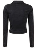 Kooldo Classic Long Sleeve Chest Flap Pocket Cropped Denim Jacket Sblack