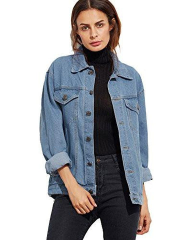 Shein Classic Long Sleeve Boyfriend Denim Jacket Large Blue