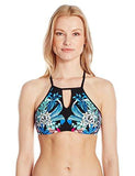 Kenneth Cole York Tropical Tendencies Floral High Neck Bra Bikini Top Black S