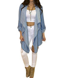 Memorose Spring Cuffed Sleeve Lapel Blue Denim Thin Coat Cardigan Jacket Xl