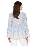 Karen Kane VNeck Embroidered Ruffle Top, Blue, M