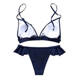 Mooskini Fashion Padded Lace Ruffled Bikini Solid Color Swimsuit Two Piece Swimwear Sus Size 24 B987
