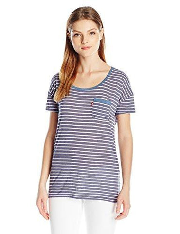 Striped HiLo Pocket TShirt, Peacoat, Small