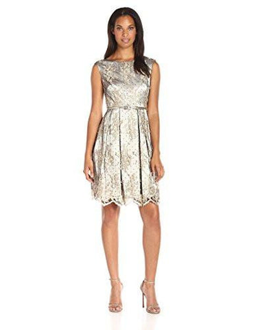 Embroidered Lace Fit And Flare, Black/Champagne, 8