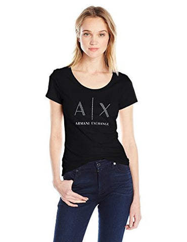 Ax Studded Logo Scoop Neck Jersey Tshirt Black Small