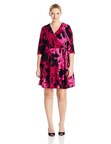 Big Surplice Faux Wrap Dress, Crimson Cherry, 18W