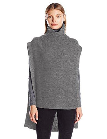 Turtle Neck Purl Poncho Grey Smoke One Size