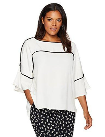 Flutter Sleeve Top With Piping Soft White L