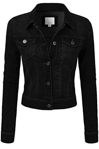 Fashion Boomy Button Down Long Sleeve Classic Outerwear Denim Jacket Large Black_Denim