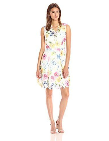 Lace Fit And Flare Dress, White/Red, 0