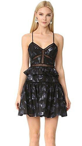 Strappy Floral Jacquard Dress, Black/Navy, 4