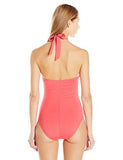Kenneth Cole York Shirr Thing Hineck One Piece Swimsuit Melon Medium