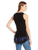 Lace Inset Tank Top, Black/Blue, Xs