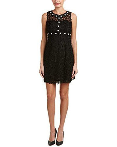 Embroidered Daisy Lace Sheath, Black/Ivory, 10